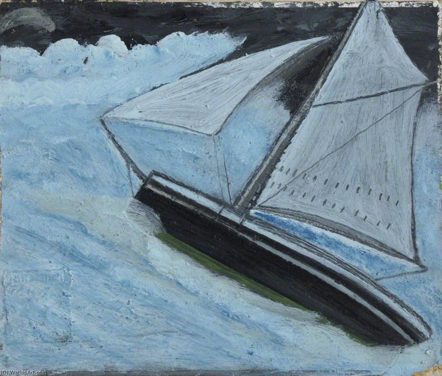 Wikioo.org - The Encyclopedia of Fine Arts - Painting, Artwork by Alfred Wallis - Small Boat in a Rough Sea