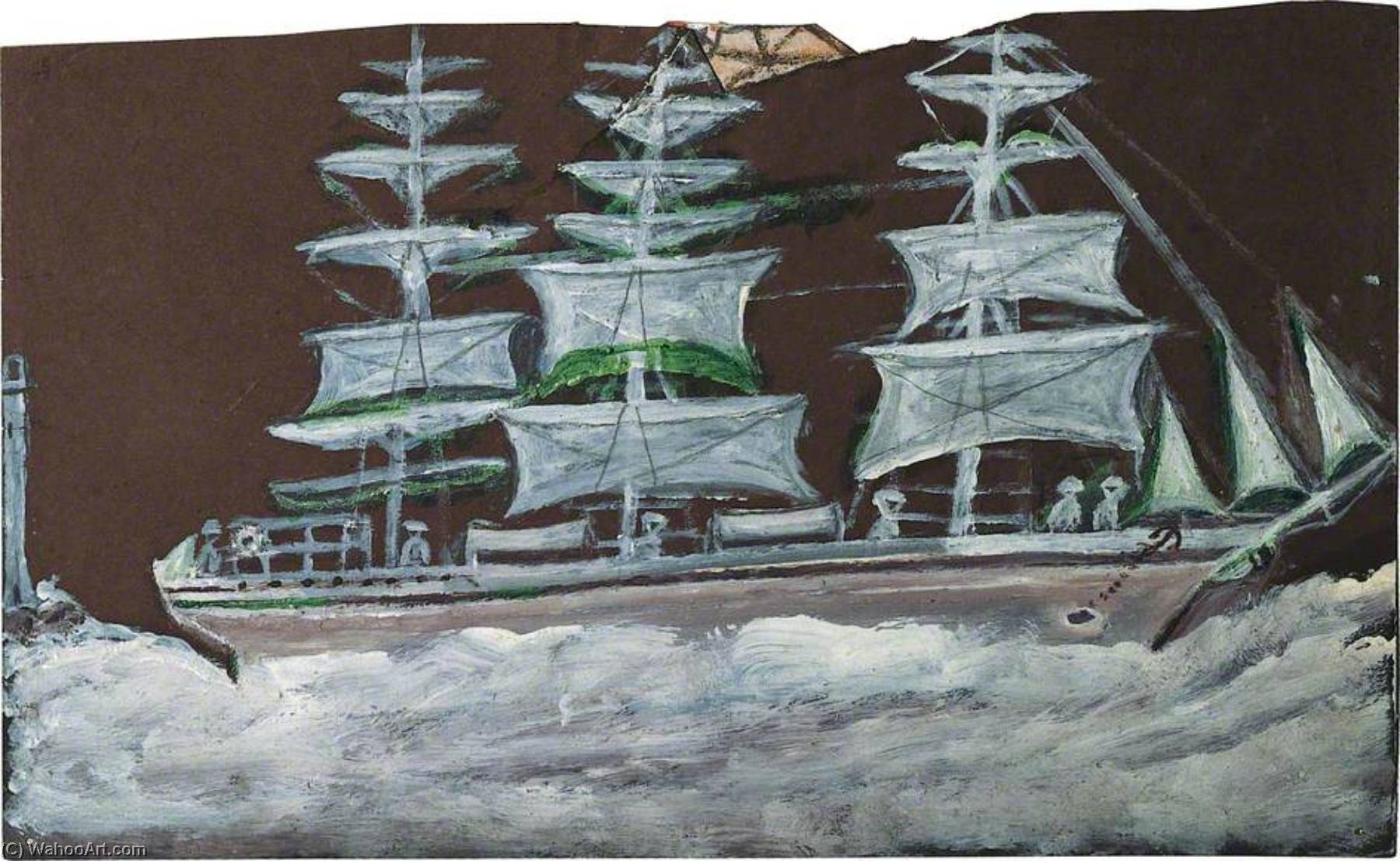 Wikioo.org - The Encyclopedia of Fine Arts - Painting, Artwork by Alfred Wallis - White sailing ship – three masts