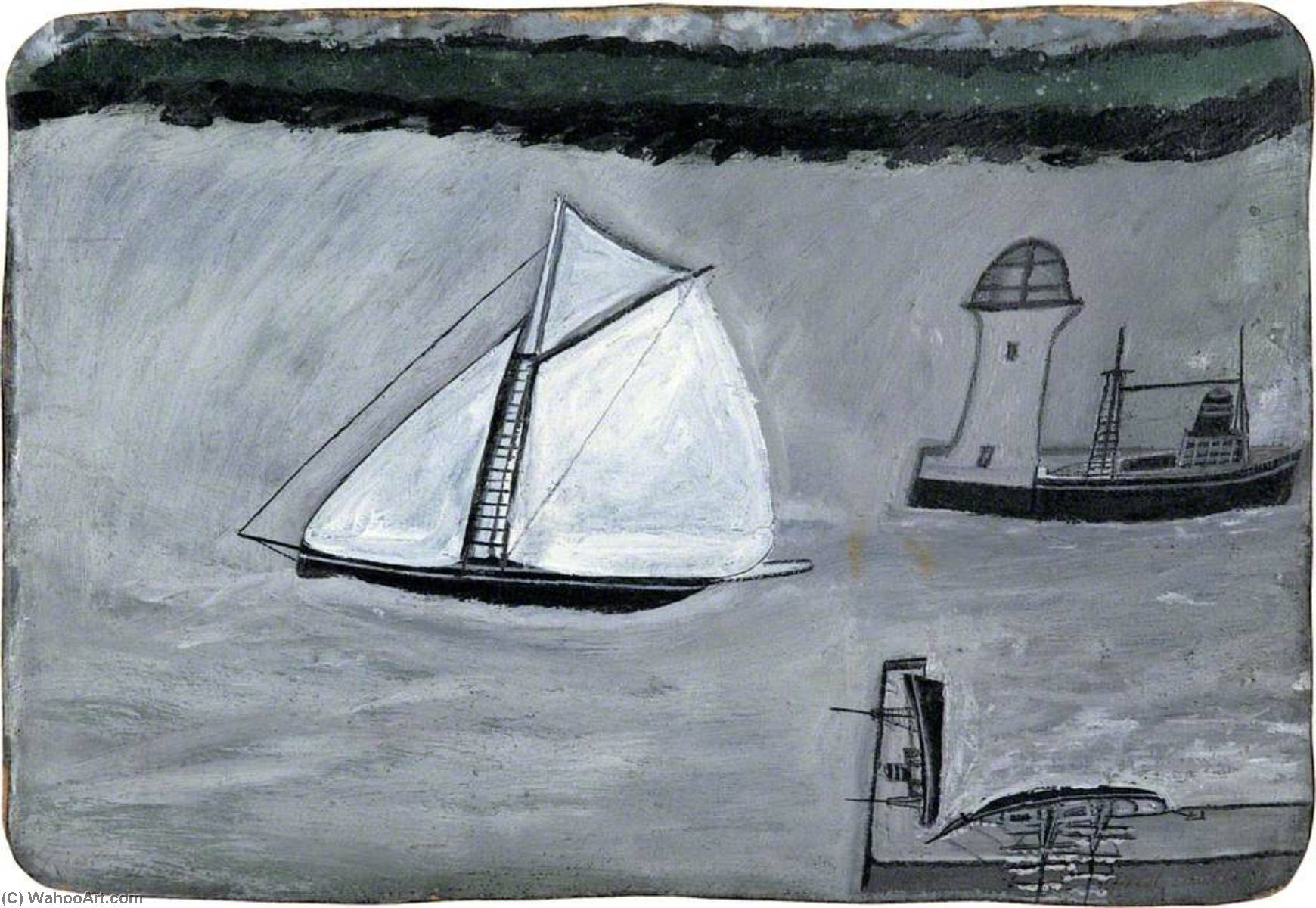 Wikioo.org - The Encyclopedia of Fine Arts - Painting, Artwork by Alfred Wallis - St Ives harbour White sailing ship (recto)