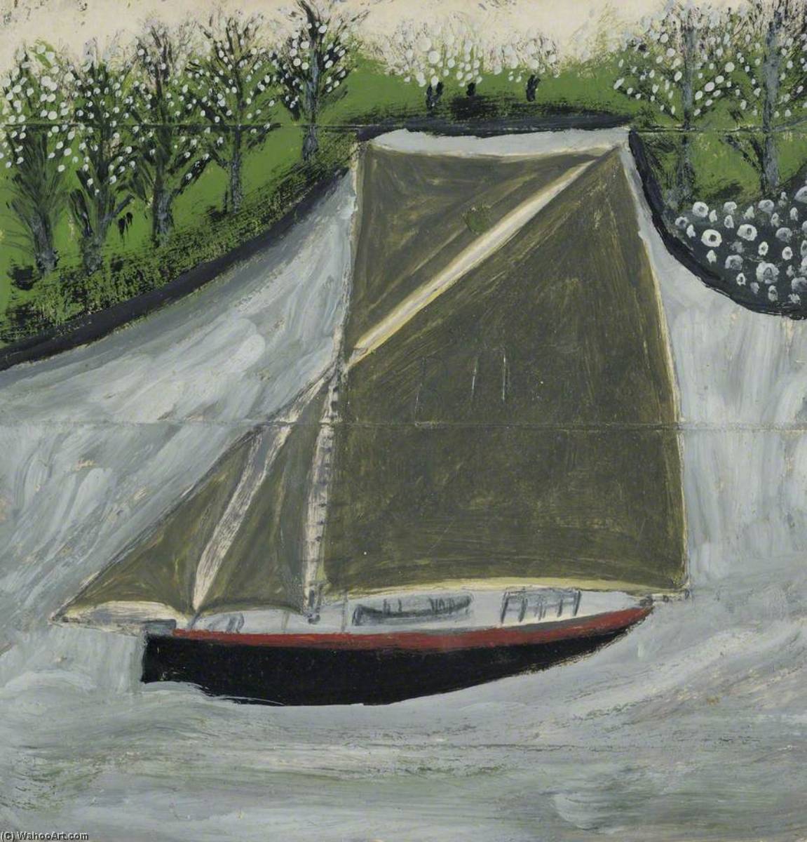 Wikioo.org - The Encyclopedia of Fine Arts - Painting, Artwork by Alfred Wallis - Sailing Ship and Orchard