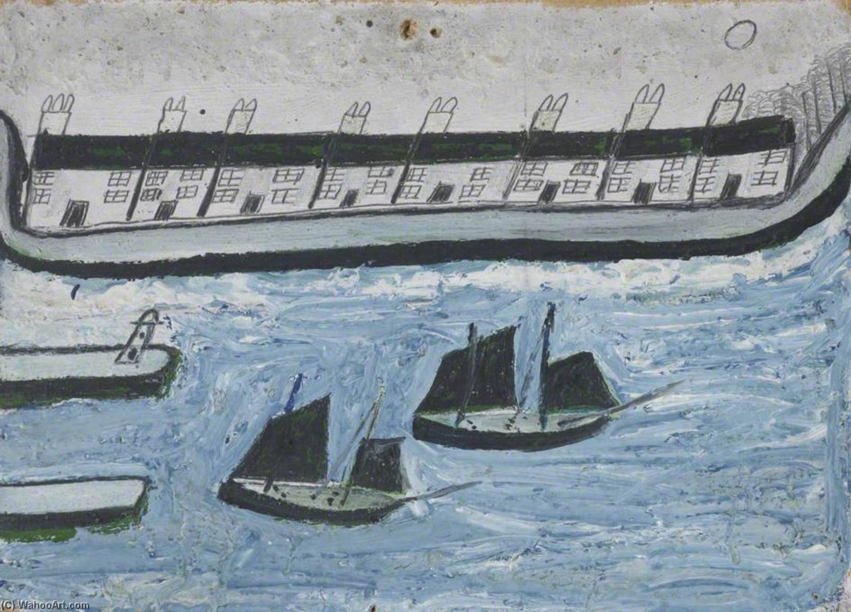 Wikioo.org – La Enciclopedia de las Bellas Artes - Pintura, Obras de arte de Alfred Wallis - Casas en el Water's Orilla ( Porthleven )