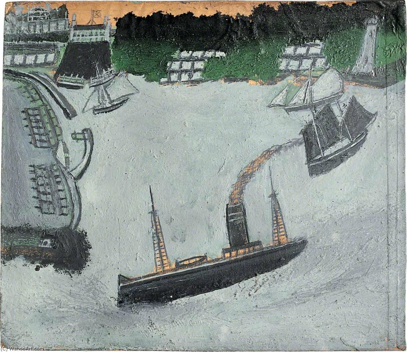 Wikioo.org - Bách khoa toàn thư về mỹ thuật - Vẽ tranh, Tác phẩm nghệ thuật Alfred Wallis - St Ives harbour and Godrevy (recto)