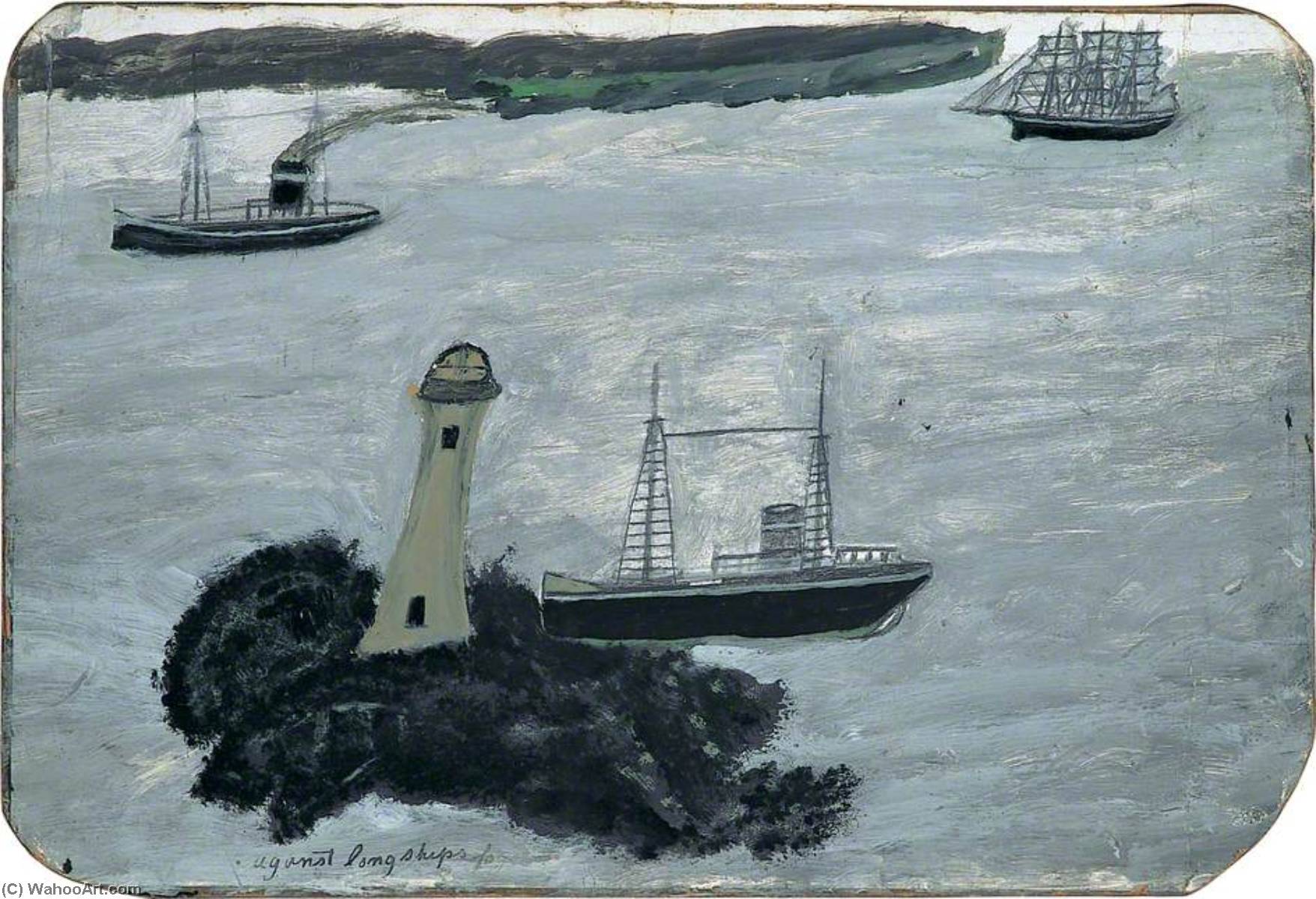 Wikioo.org - The Encyclopedia of Fine Arts - Painting, Artwork by Alfred Wallis - Against Longships fog (recto)