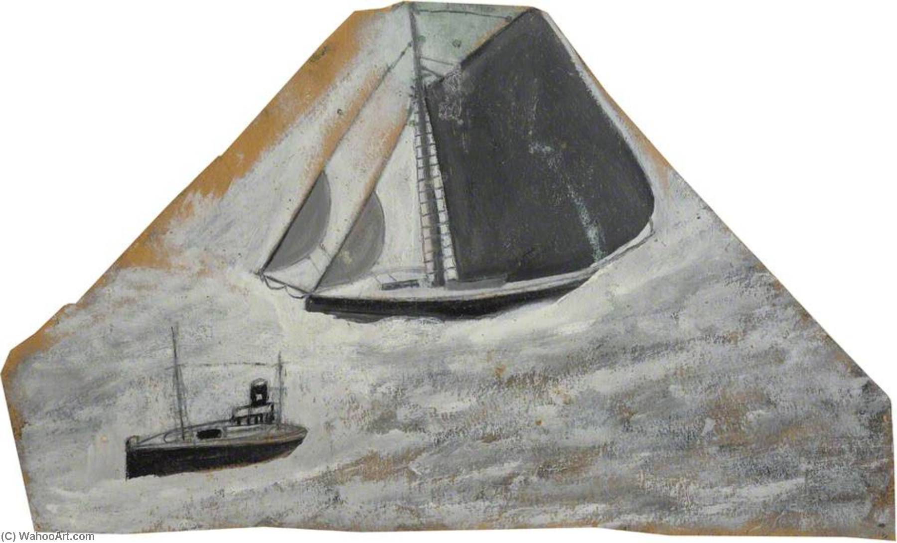 Wikioo.org - The Encyclopedia of Fine Arts - Painting, Artwork by Alfred Wallis - Grey Sailing Ship and Small Boat (verso)