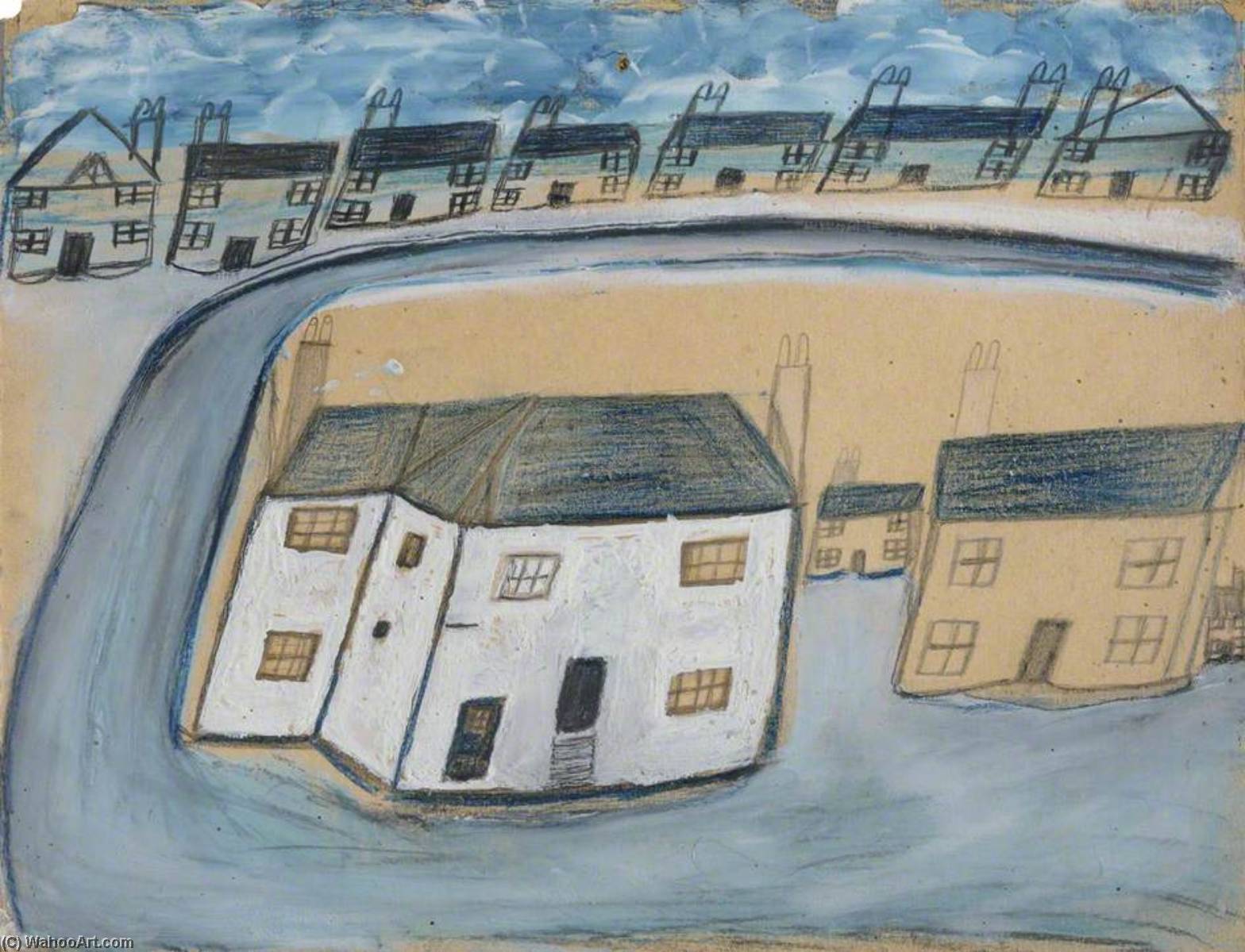 Wikioo.org - The Encyclopedia of Fine Arts - Painting, Artwork by Alfred Wallis - White House and Cottages, the Old House, Porthmeor Square, St Ives