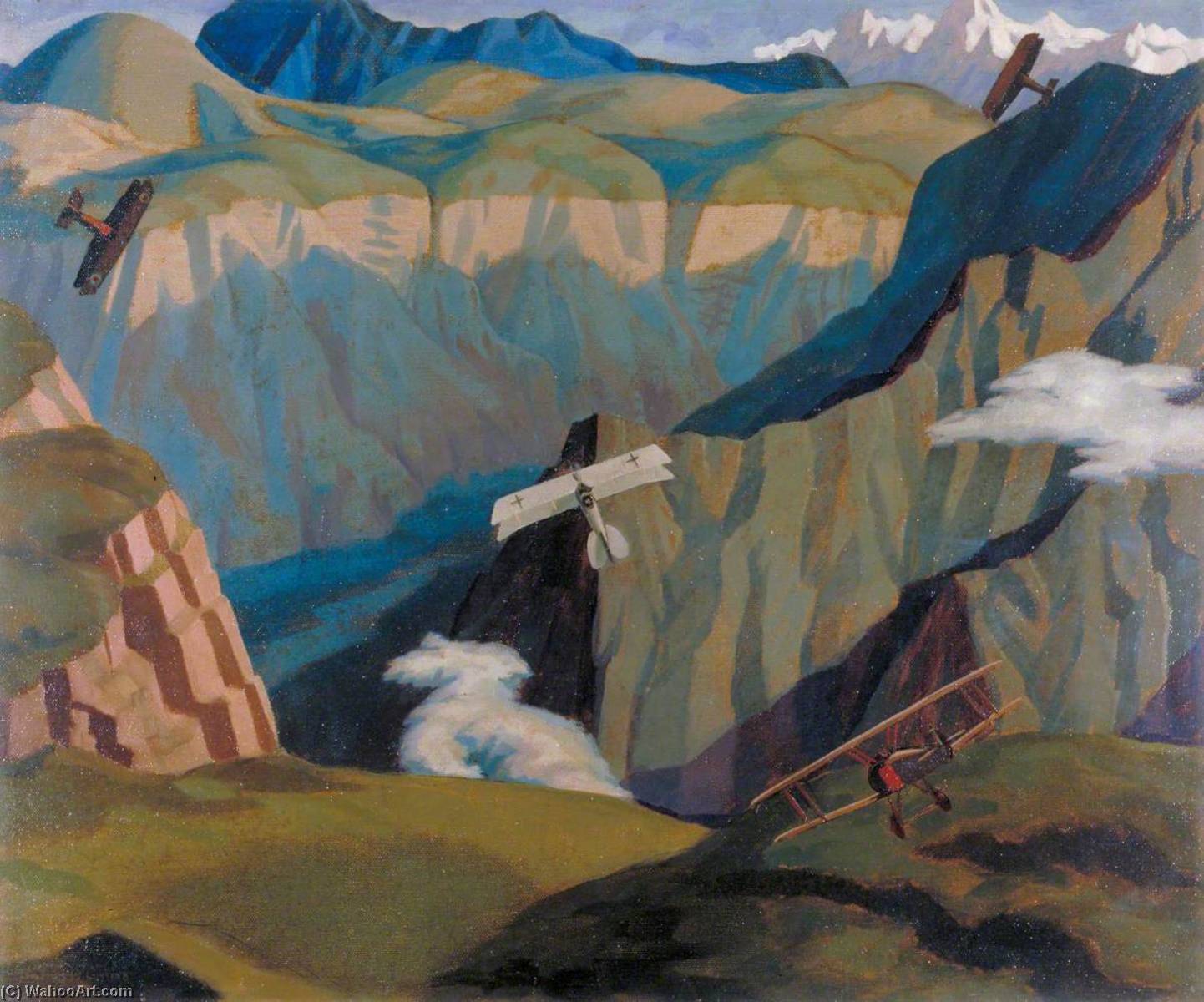 Wikioo.org - The Encyclopedia of Fine Arts - Painting, Artwork by Sydney William Carline - The Destruction of an Austrian Machine in the Gorge of the Brenta Valley, Italy
