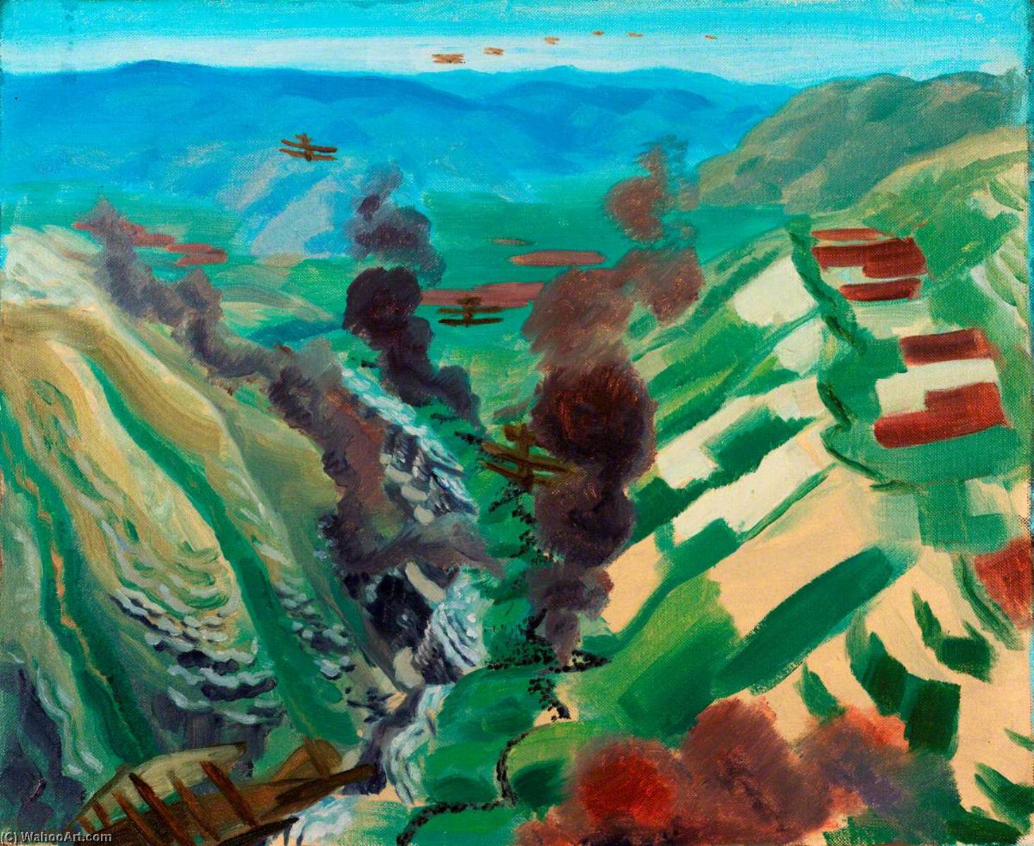 Wikioo.org - The Encyclopedia of Fine Arts - Painting, Artwork by Sydney William Carline - Study for 'The Destruction of the Turkish Transport in the Gorge of the Wadi Fara, Palestine'