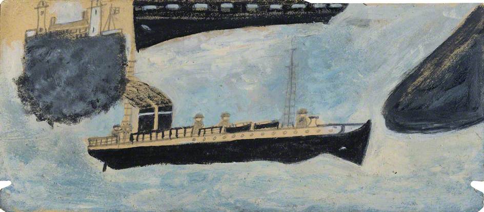 Wikioo.org - The Encyclopedia of Fine Arts - Painting, Artwork by Alfred Wallis - Motor Vessel with Four Men