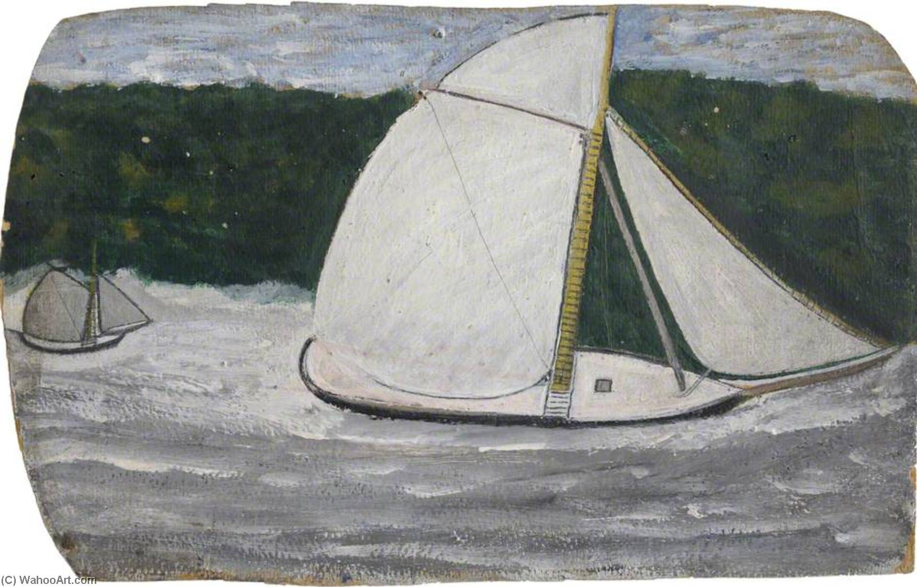 Wikioo.org - The Encyclopedia of Fine Arts - Painting, Artwork by Alfred Wallis - Boat with a Yellow Mast in Full Sail (recto)