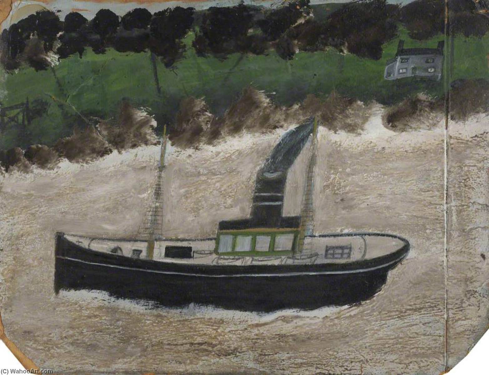 Wikioo.org - The Encyclopedia of Fine Arts - Painting, Artwork by Alfred Wallis - Coaster by a Shore with a House