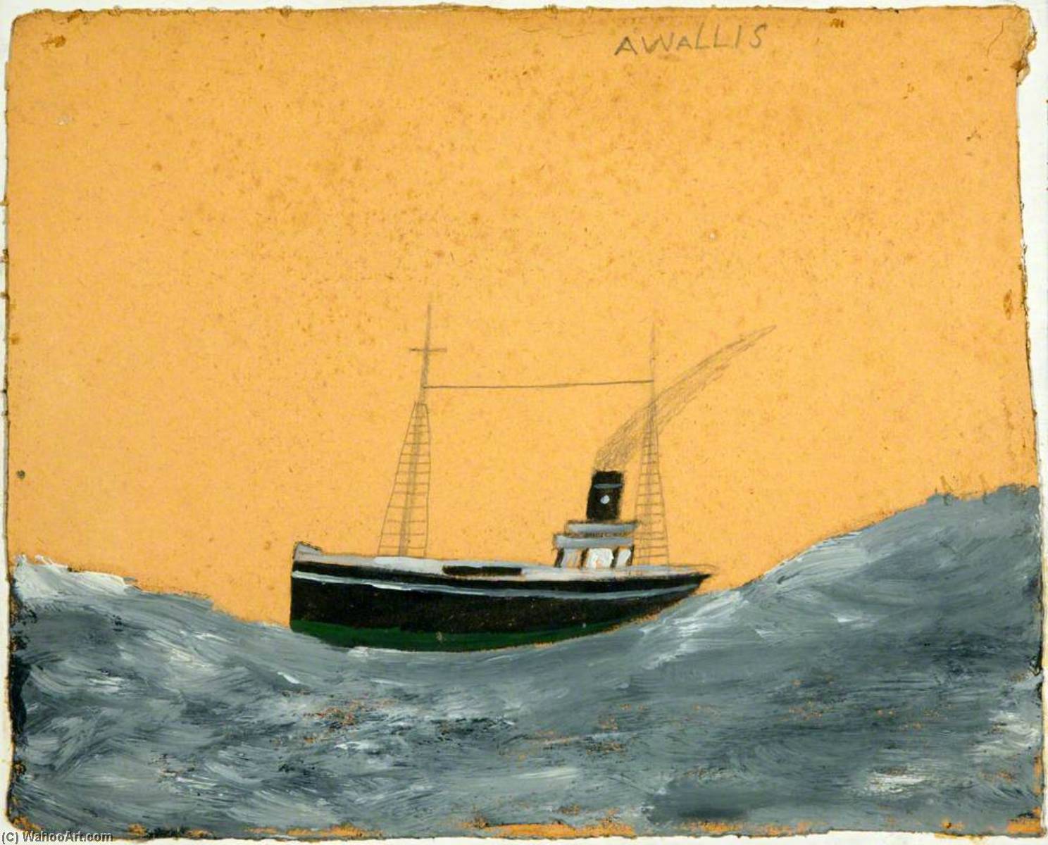 Wikioo.org - The Encyclopedia of Fine Arts - Painting, Artwork by Alfred Wallis - Ship Amid Tall Waves