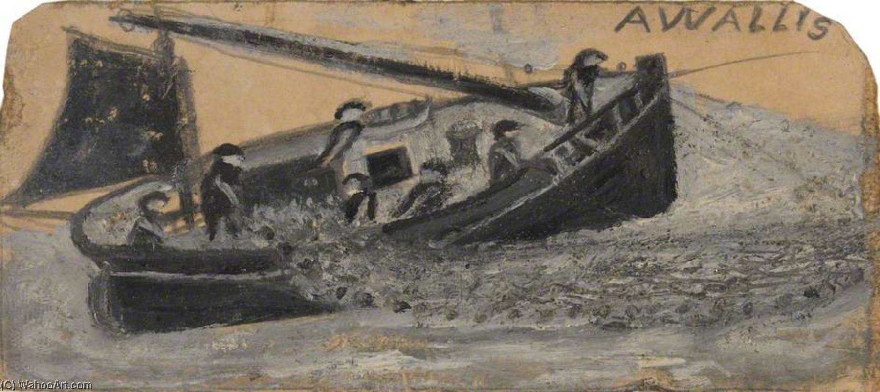 Wikioo.org - The Encyclopedia of Fine Arts - Painting, Artwork by Alfred Wallis - Boat with Fishermen Letting Out Nets, PZ11, the 'Flying Scud'