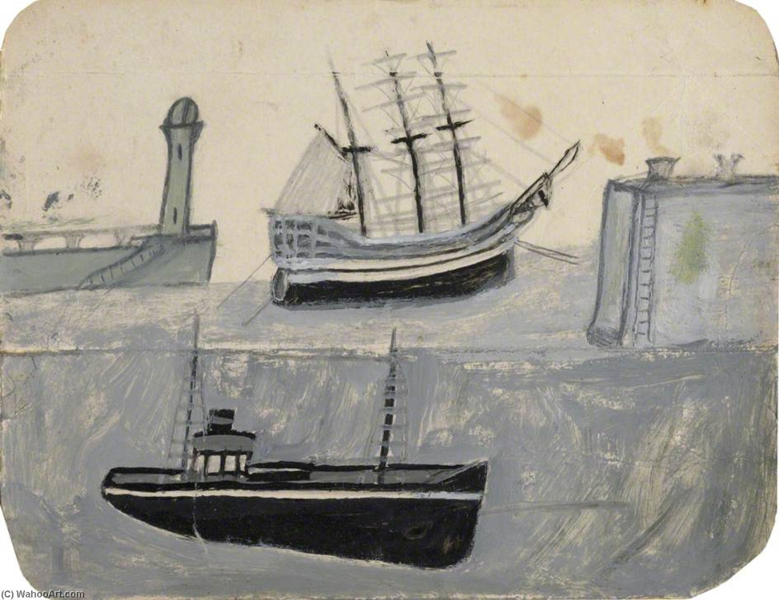 Wikioo.org - The Encyclopedia of Fine Arts - Painting, Artwork by Alfred Wallis - Ships in Harbour