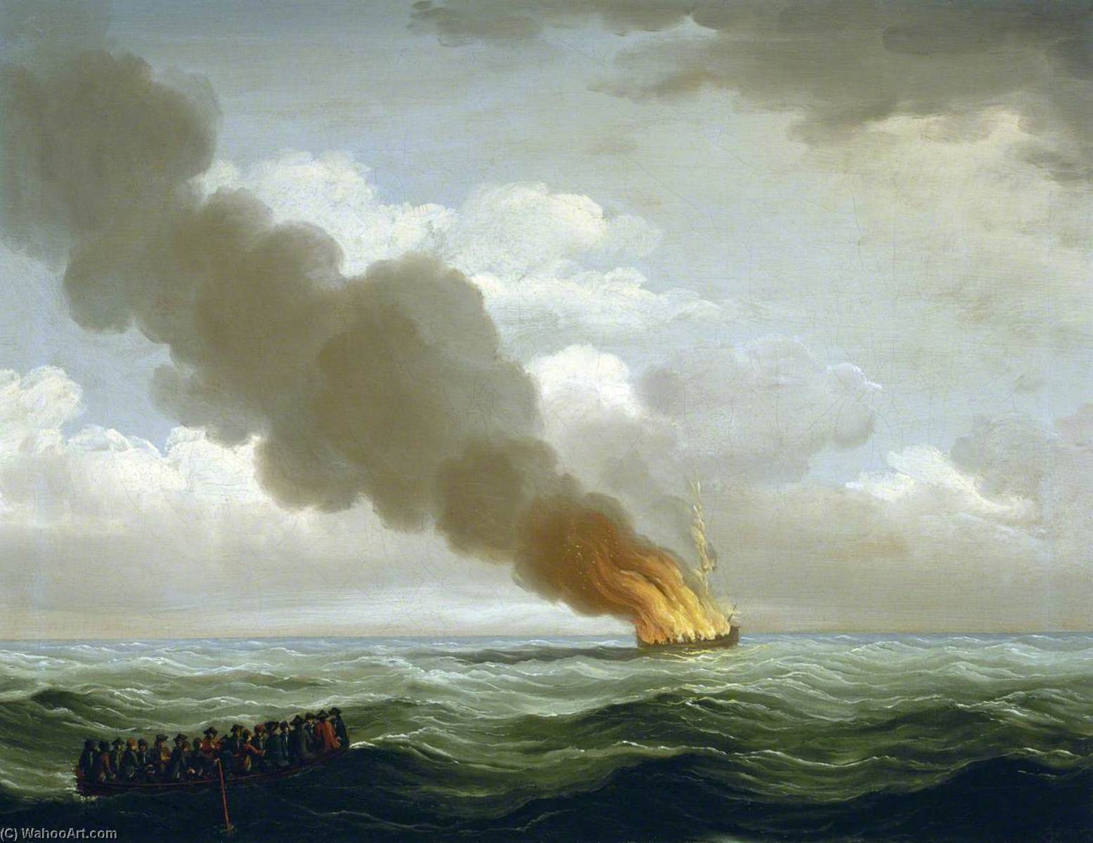 Wikioo.org - The Encyclopedia of Fine Arts - Painting, Artwork by John Cleveley The Elder - The 'Luxborough' Galley Burnt Nearly to the Water, 25 June 1727
