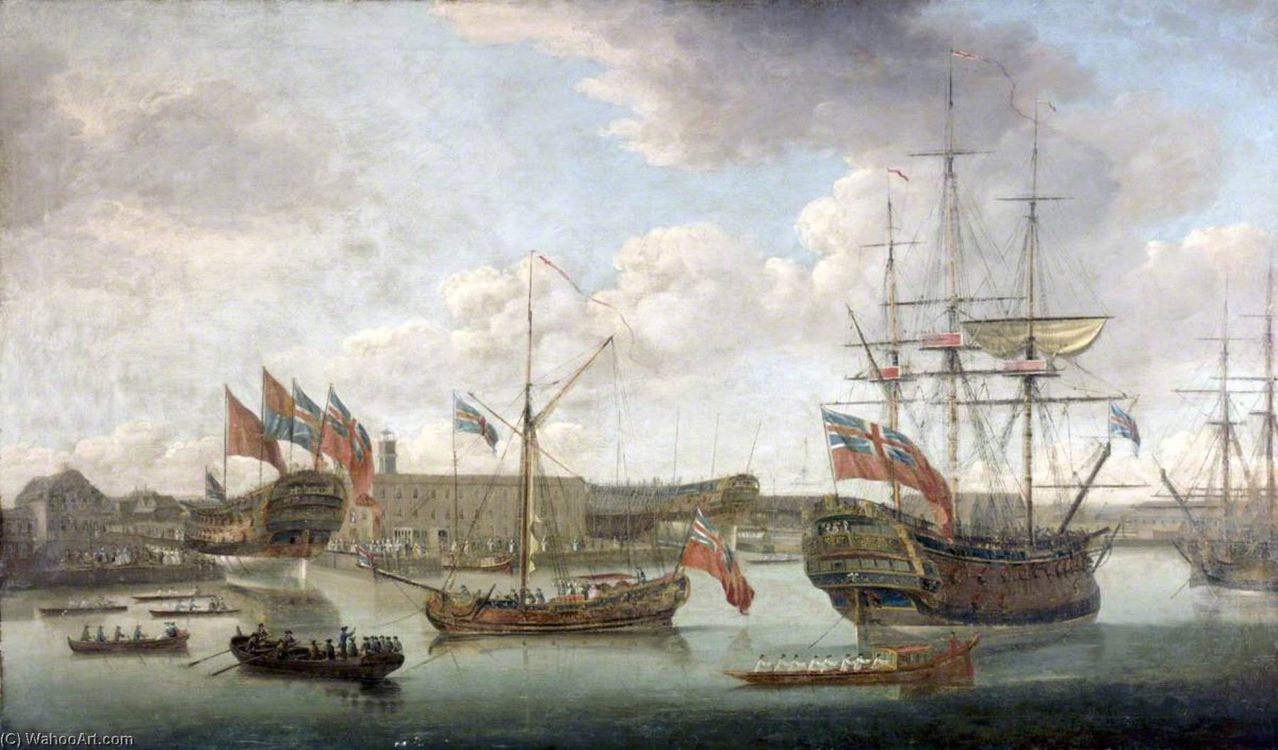 Wikioo.org - The Encyclopedia of Fine Arts - Painting, Artwork by John Cleveley The Elder - Launch at Deptford Dockyard