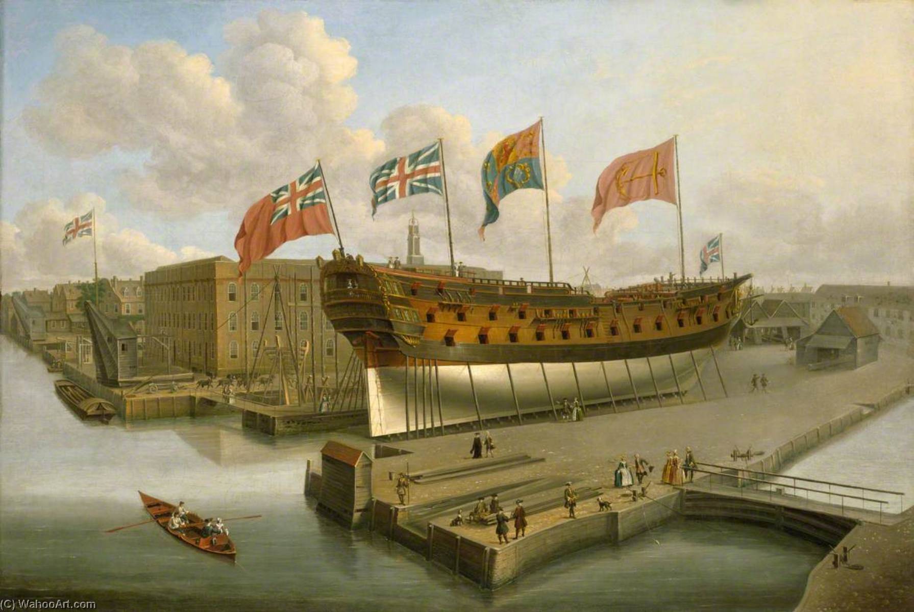 Wikioo.org - The Encyclopedia of Fine Arts - Painting, Artwork by John Cleveley The Elder - The 'Buckingham' on the Stocks at Deptford