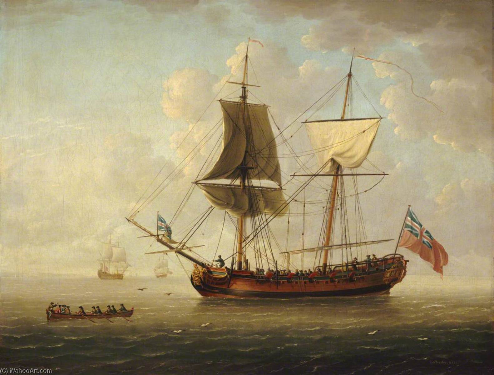 Wikioo.org - The Encyclopedia of Fine Arts - Painting, Artwork by John Cleveley The Elder - A Naval Brigantine in a Calm Sea