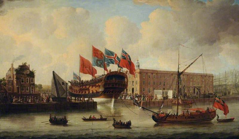 Wikioo.org - The Encyclopedia of Fine Arts - Painting, Artwork by John Cleveley The Elder - Deptford Dockyard