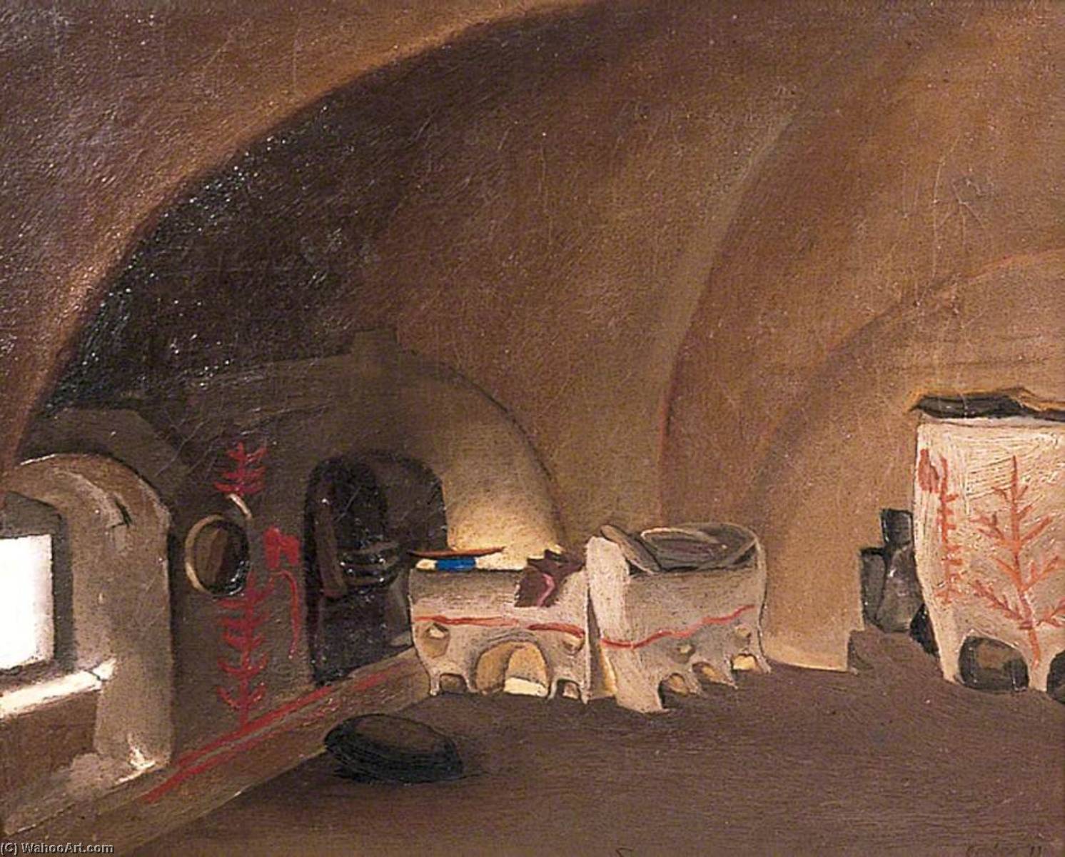 WikiOO.org - Enciklopedija dailės - Tapyba, meno kuriniai David Garshen Bomberg - Interior of a Peasant House, Kolonia