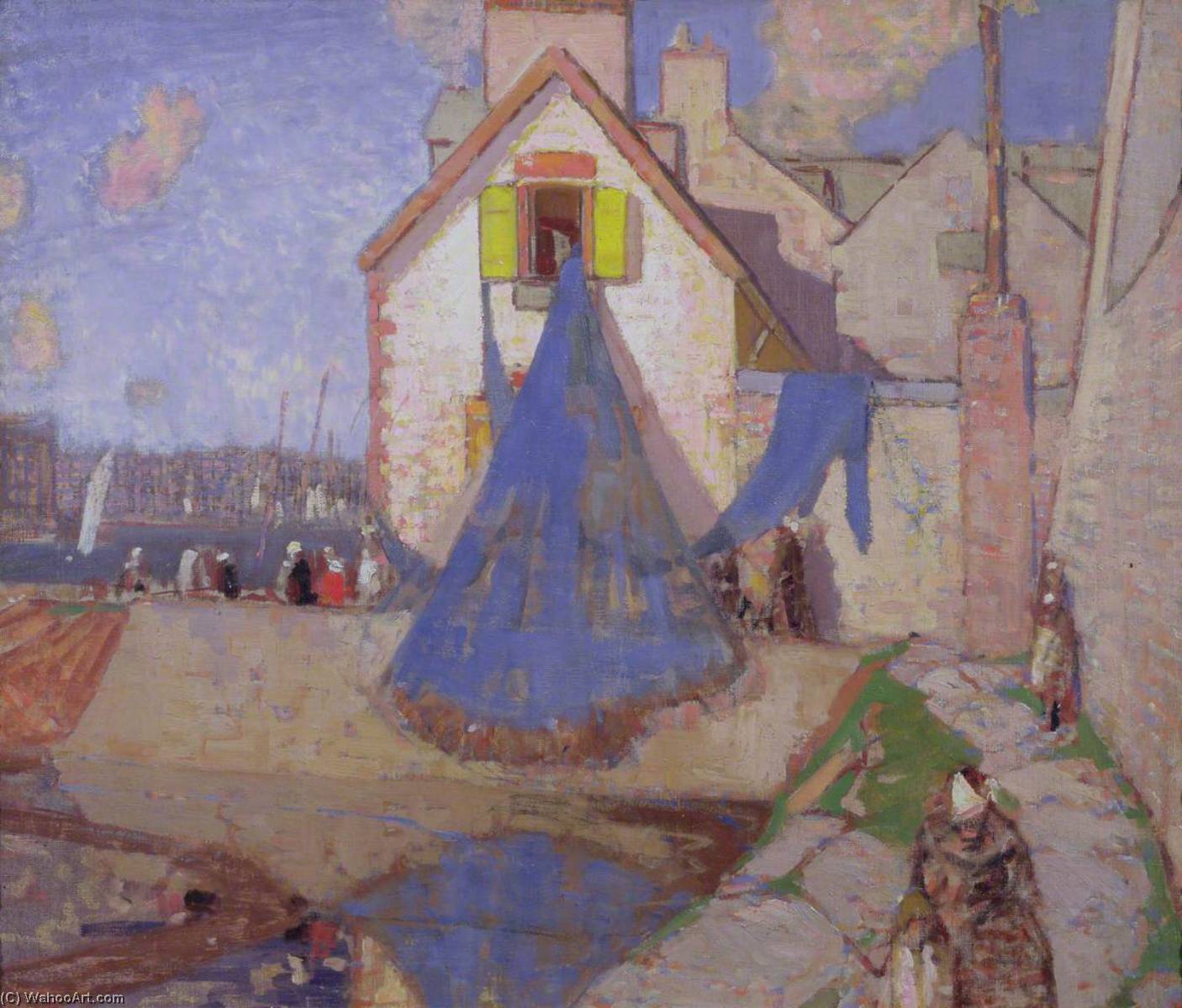 Wikioo.org - The Encyclopedia of Fine Arts - Painting, Artwork by David Macbeth Sutherland - Drying the Nets, Concarneau