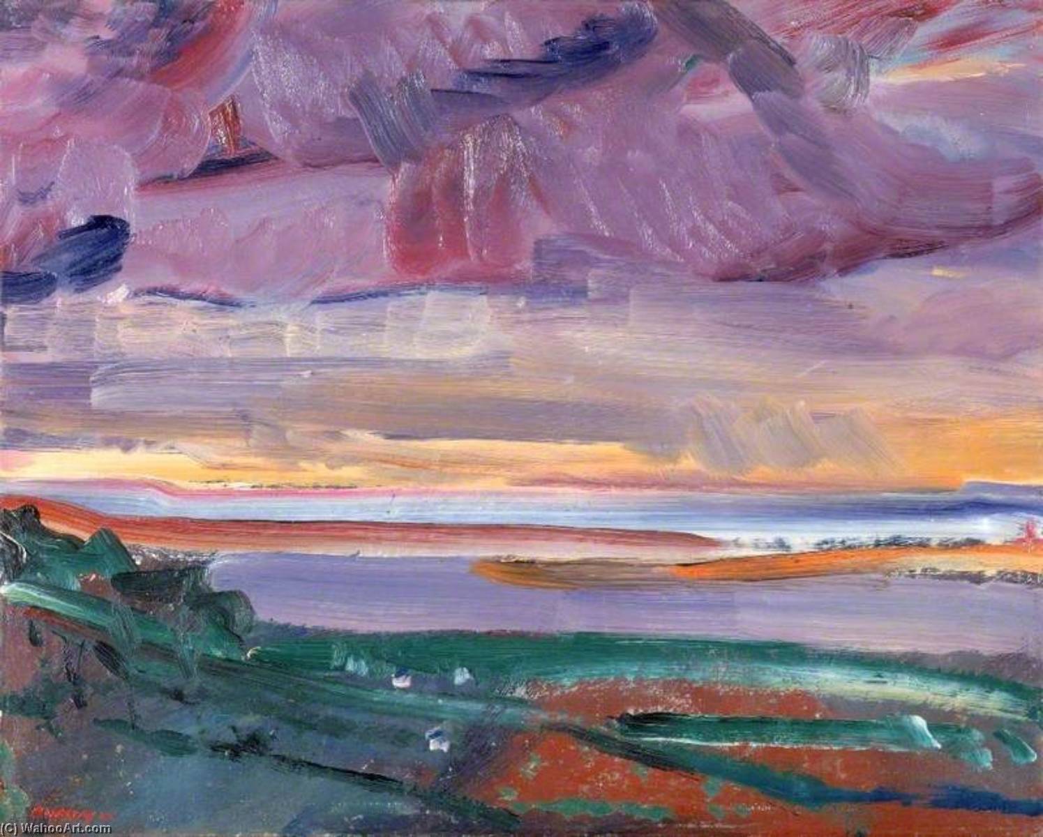 Wikioo.org - The Encyclopedia of Fine Arts - Painting, Artwork by David Garshen Bomberg - Sunset, the Bay, North Devon