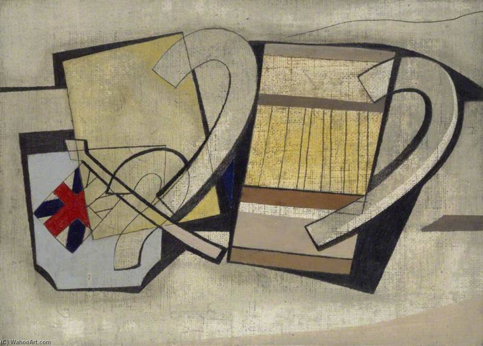 Wikioo.org - The Encyclopedia of Fine Arts - Painting, Artwork by Ben Nicholson - 1945 (still life with flag)