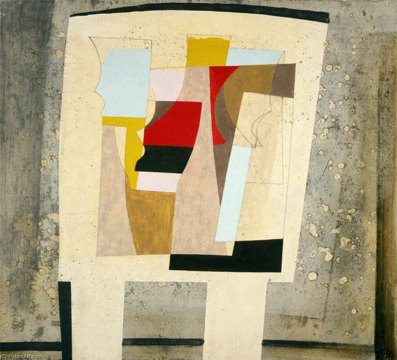 Wikioo.org - The Encyclopedia of Fine Arts - Painting, Artwork by Ben Nicholson - 14 March 1947 (still life – spotted curtain)