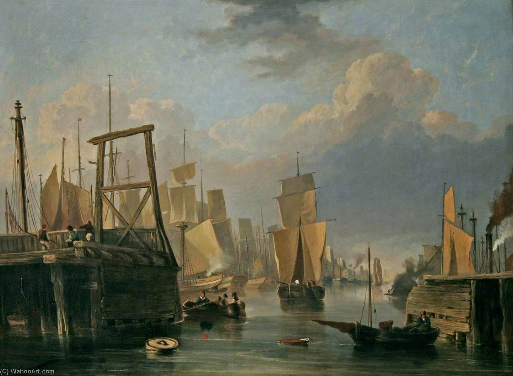 Wikioo.org - The Encyclopedia of Fine Arts - Painting, Artwork by John Berney Crome - The Removal of Old Yarmouth Bridge, Norfolk
