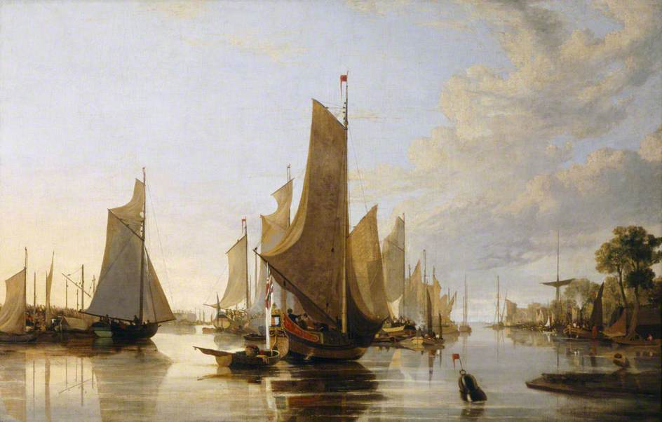 Wikioo.org - The Encyclopedia of Fine Arts - Painting, Artwork by John Berney Crome - Yarmouth Water Frolic – Evening Boats Assembling Previous to the Rowing Match