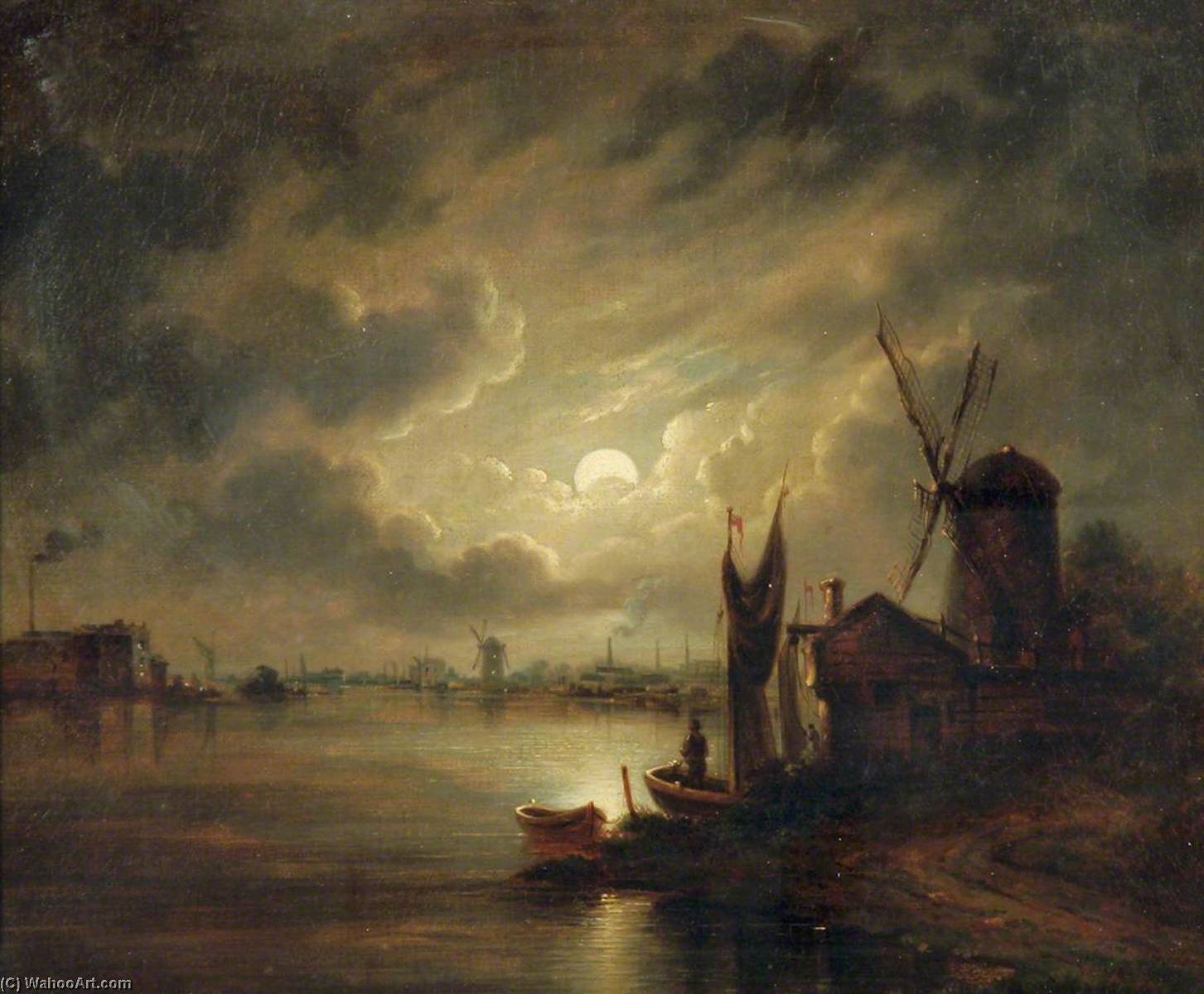 Wikioo.org - The Encyclopedia of Fine Arts - Painting, Artwork by John Berney Crome - Breydon, Norfolk, Moonlight