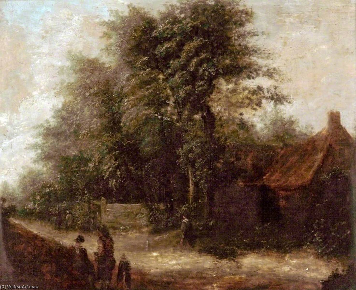 Wikioo.org - The Encyclopedia of Fine Arts - Painting, Artwork by John Berney Crome - Cottage and Figures in a Landscape