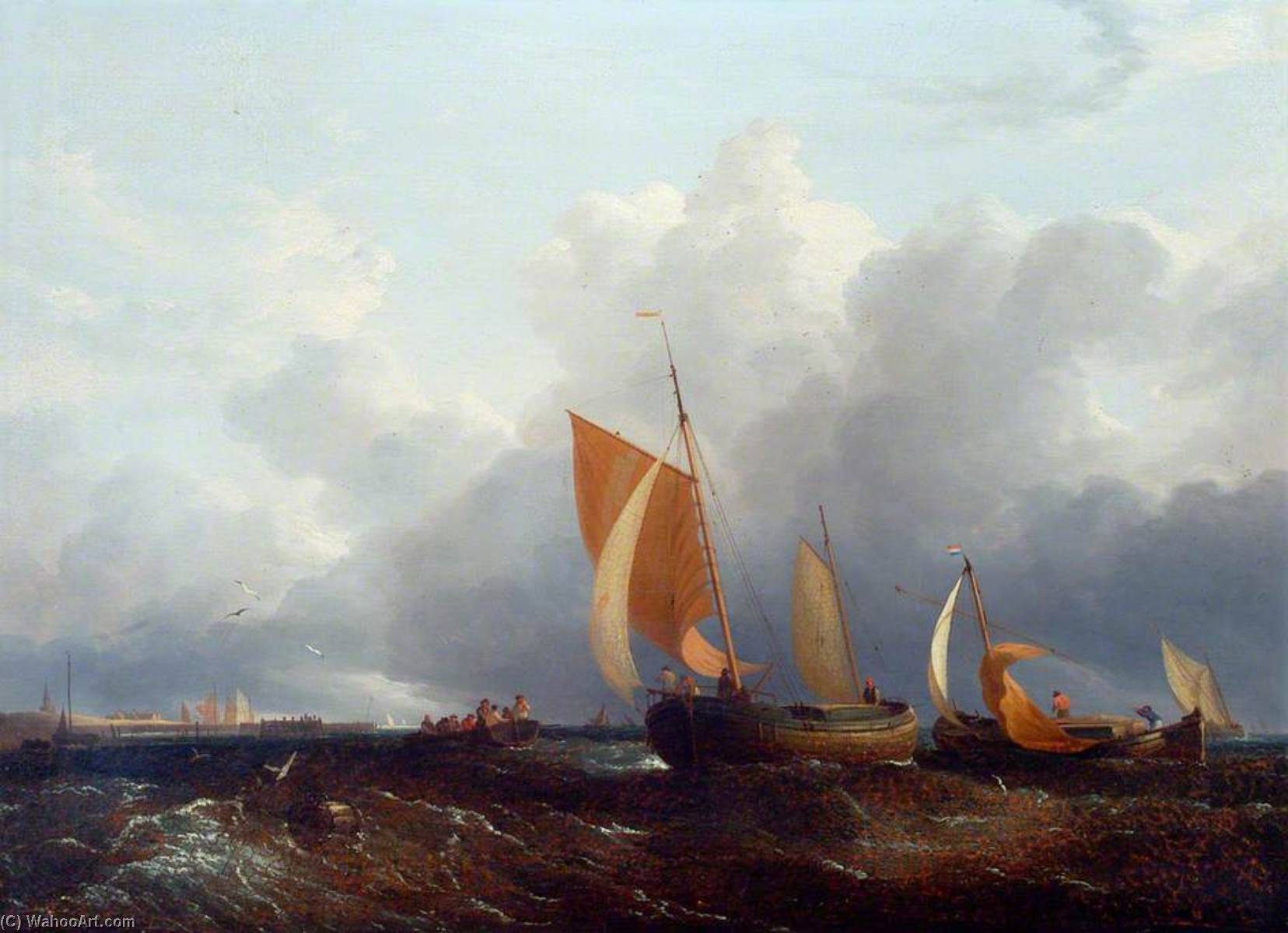 Wikioo.org - The Encyclopedia of Fine Arts - Painting, Artwork by John Berney Crome - Shipping Boats in the Breeze off the Norfolk Coast