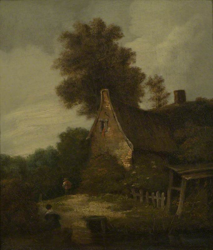 Wikioo.org - The Encyclopedia of Fine Arts - Painting, Artwork by John Berney Crome - Landscape with a Cottage and Figures
