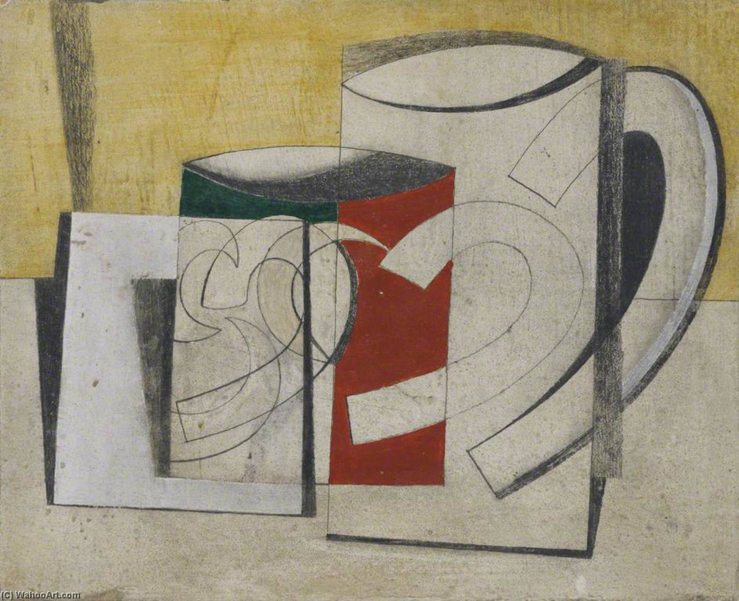 Wikioo.org – L'Encyclopédie des Beaux Arts - Peinture, Oeuvre de Ben Nicholson - 1944  Trois  Tasses