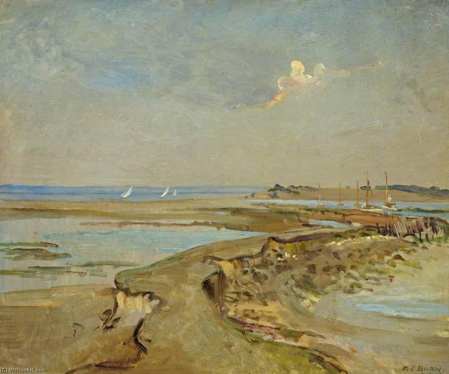 Wikioo.org - The Encyclopedia of Fine Arts - Painting, Artwork by Rodney Joseph Burn - Oyster Beds, Newton, Isle of Wight