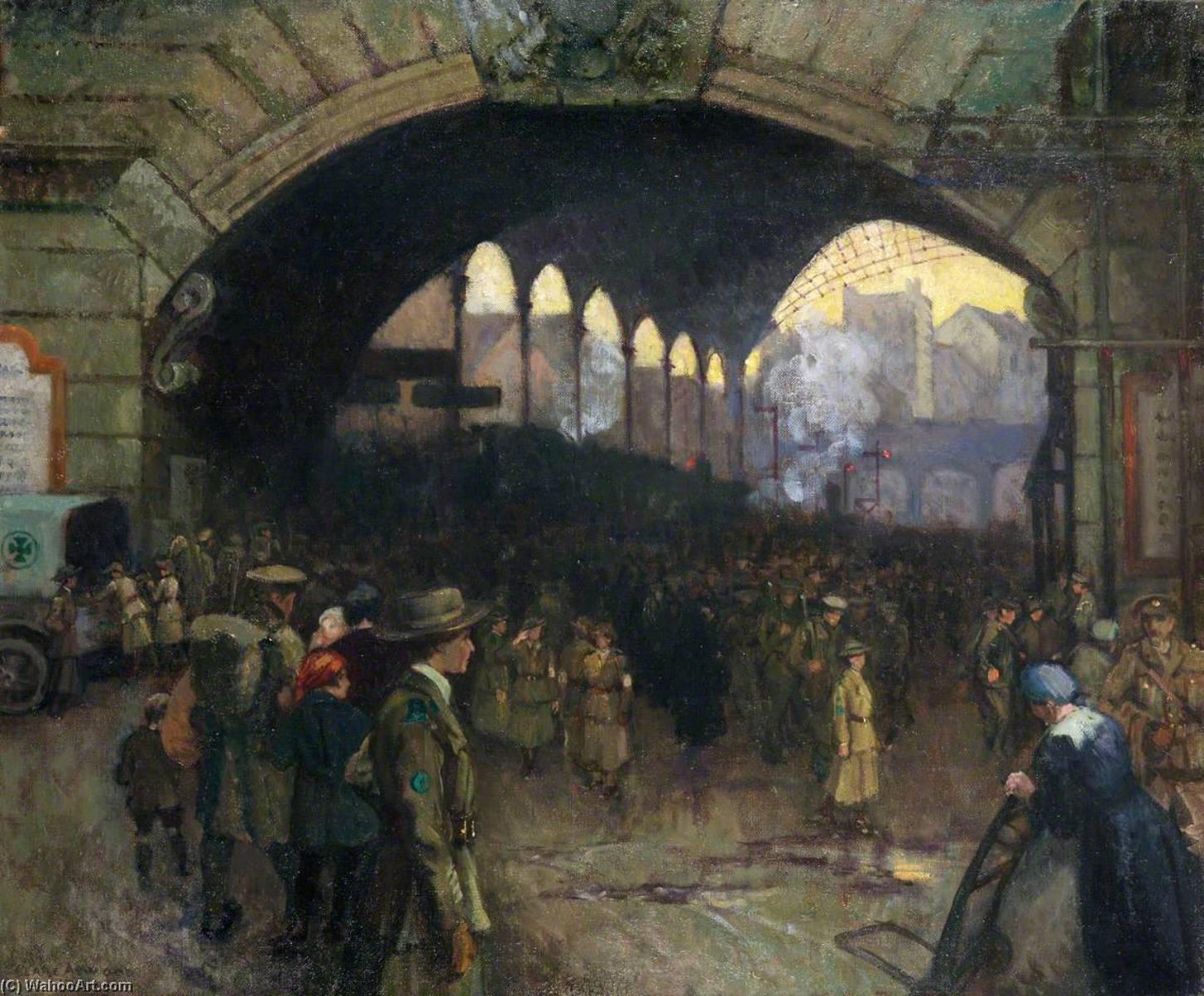 Wikioo.org - The Encyclopedia of Fine Arts - Painting, Artwork by Clare Atwood - Victoria Station, 1918 The Green Cross Corps (Women's Reserve Ambulance), Guiding Soldiers on Leave