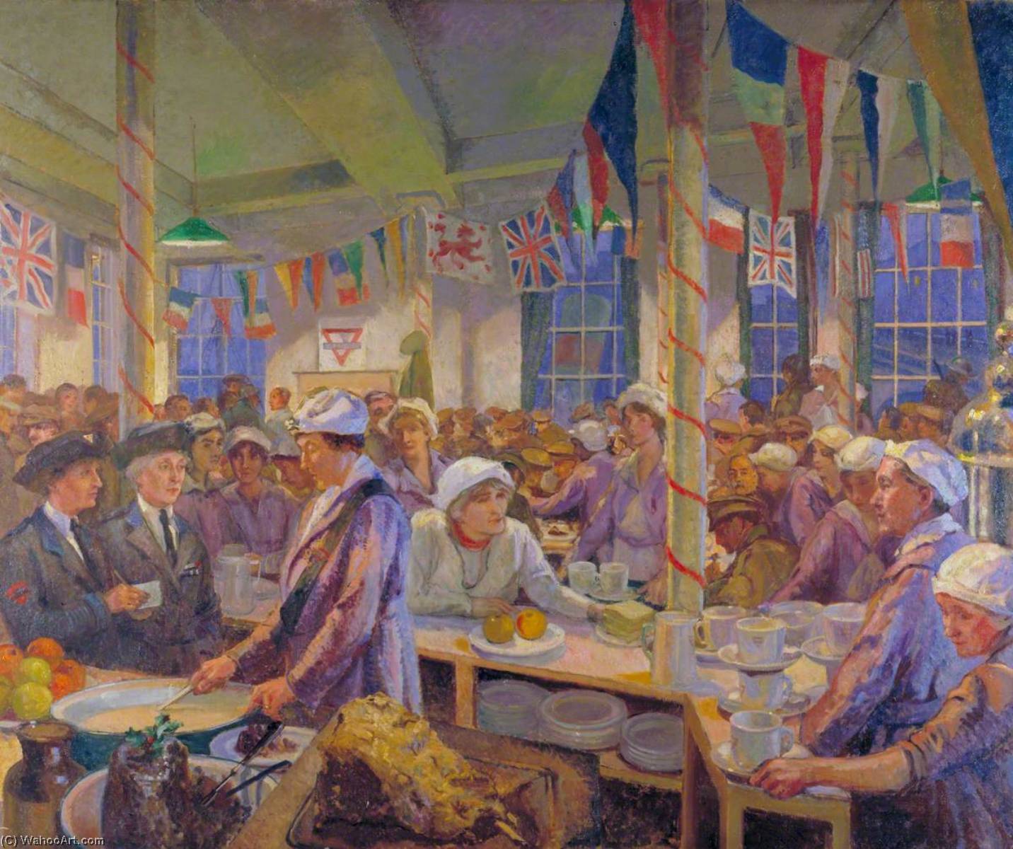 Wikioo.org - The Encyclopedia of Fine Arts - Painting, Artwork by Clare Atwood - Christmas Day in the London Bridge Young Men's Christian Association Canteen Her Royal Highness Princess Helena Victoria, Mrs Norrie and Miss Ellen Terry