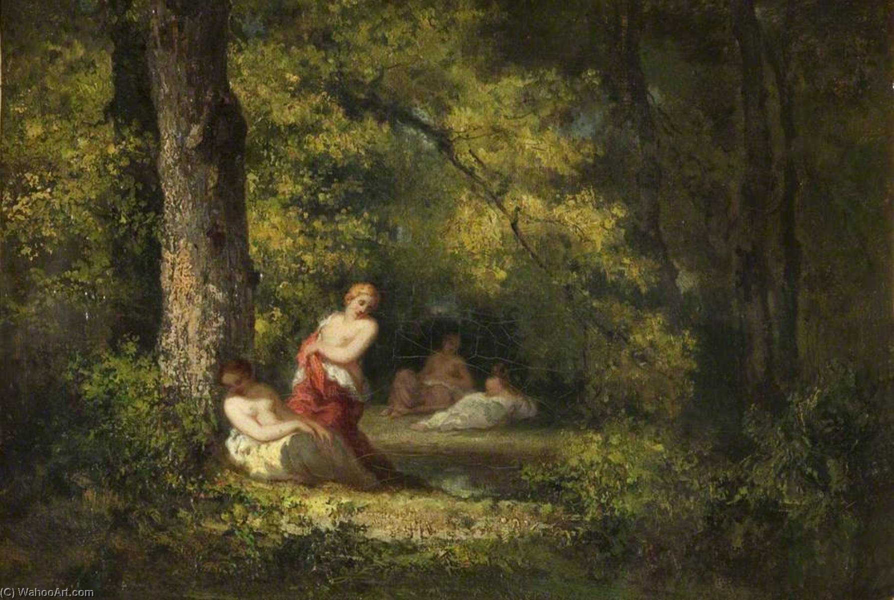 Wikioo.org - The Encyclopedia of Fine Arts - Painting, Artwork by Narcisso Díaz De La Peña - Four Nymphs in a Wood