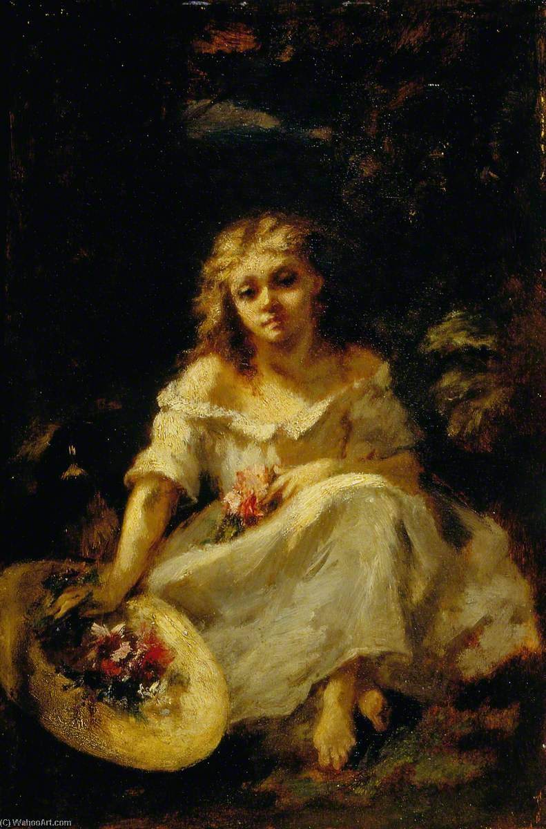 Wikioo.org - The Encyclopedia of Fine Arts - Painting, Artwork by Narcisso Díaz De La Peña - Girl with Flowers