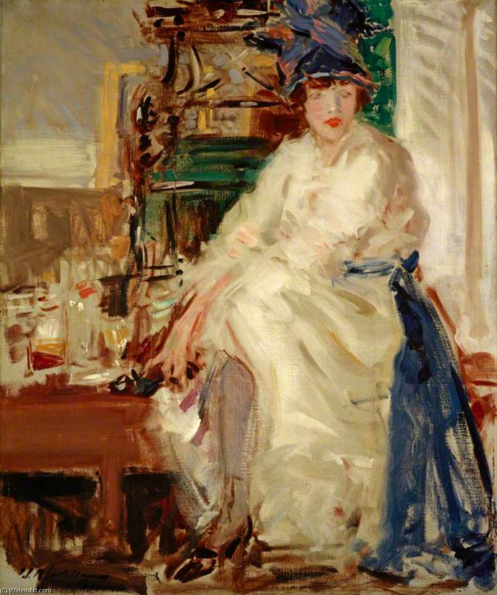 Wikioo.org - The Encyclopedia of Fine Arts - Painting, Artwork by Francis Campbell Boileau Cadell - Peggy in Blue and White