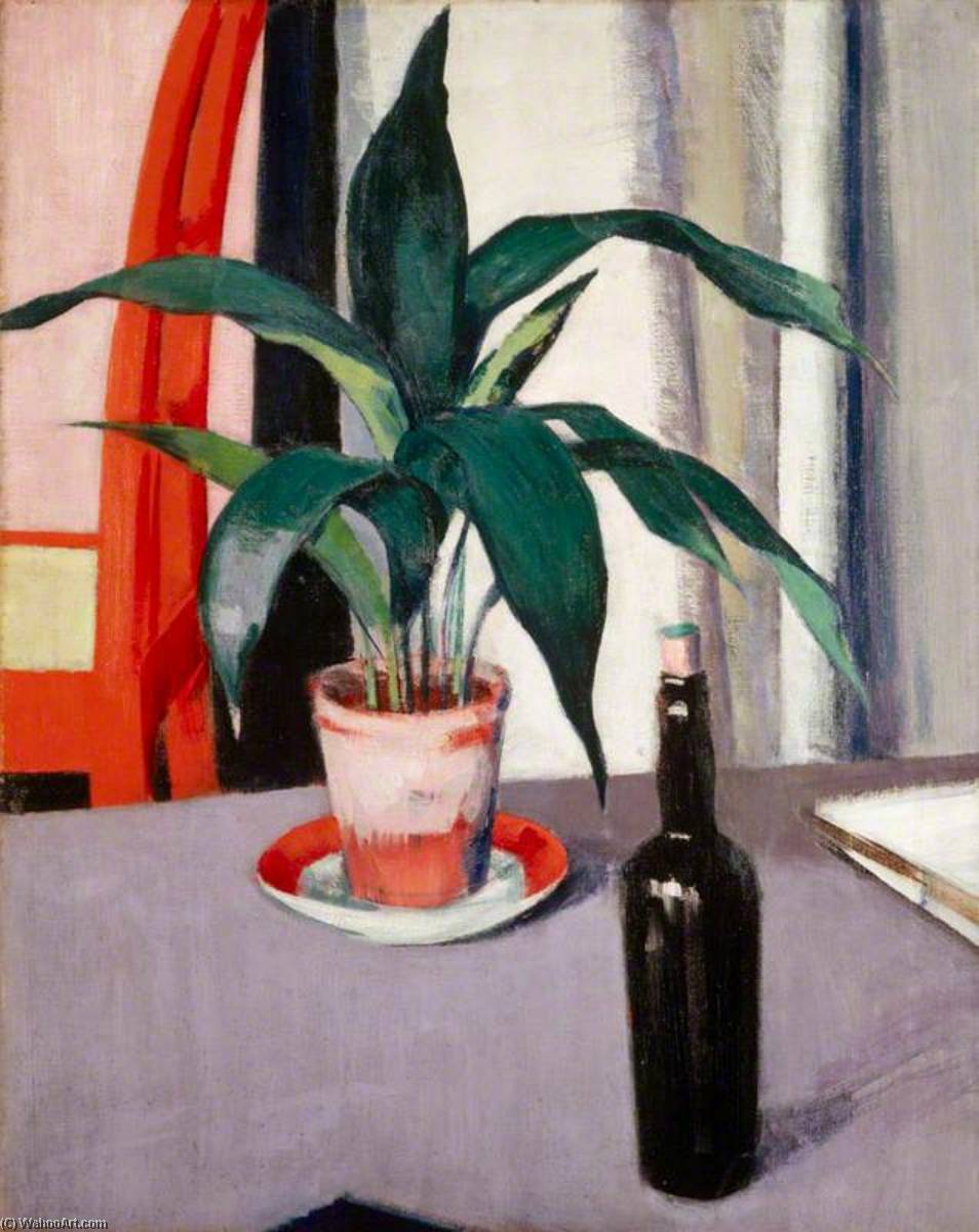 Wikioo.org - The Encyclopedia of Fine Arts - Painting, Artwork by Francis Campbell Boileau Cadell - Aspidistra and Bottle on Table