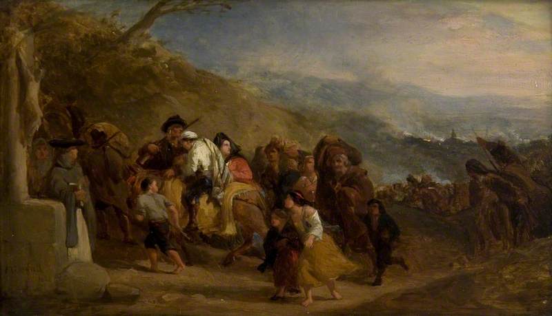 Wikioo.org - The Encyclopedia of Fine Arts - Painting, Artwork by Frederick Trevelyan Goodall - Spanish Peasants Retreating from the French Army