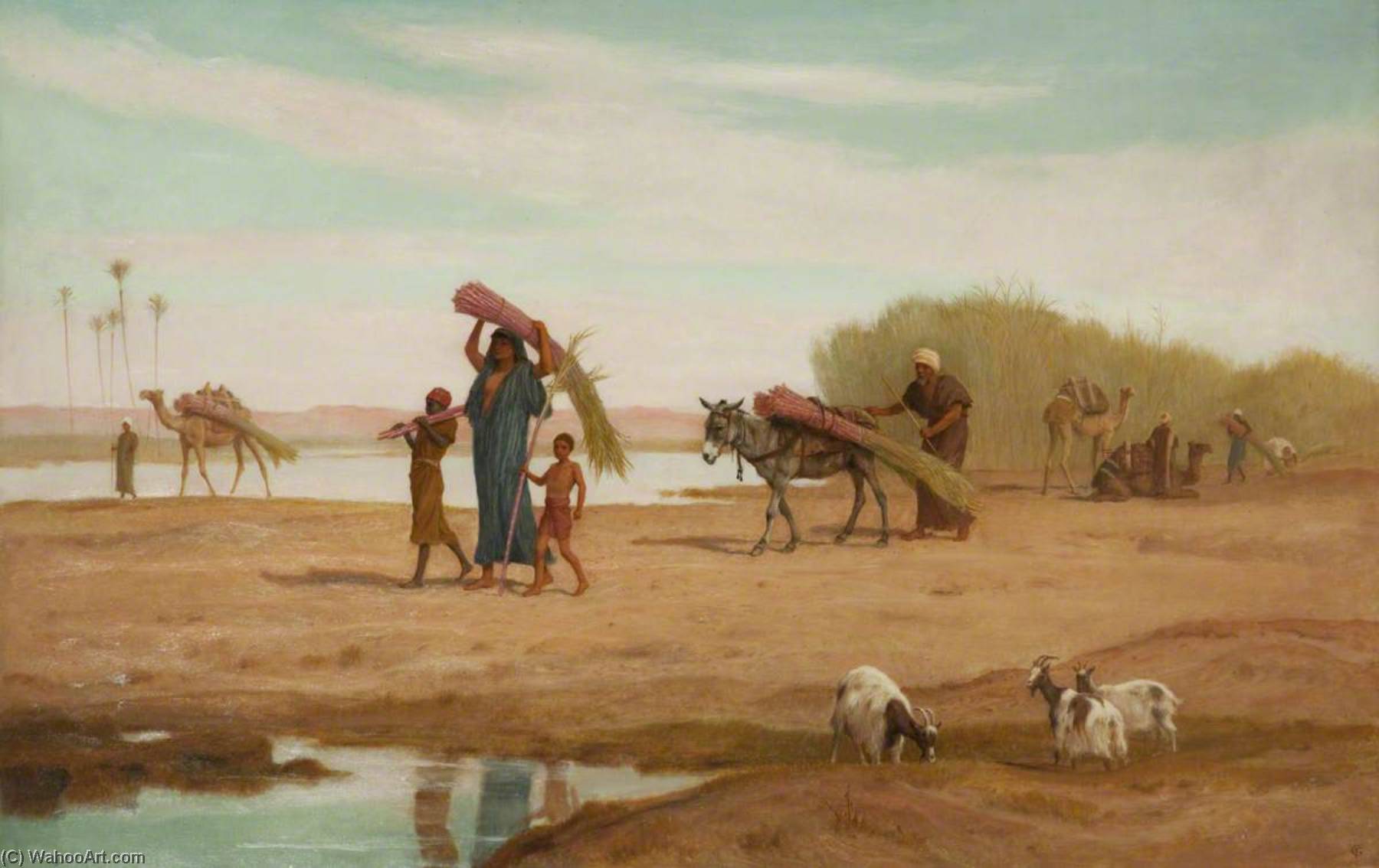 Wikioo.org - The Encyclopedia of Fine Arts - Painting, Artwork by Frederick Trevelyan Goodall - Getting in the Sugar Cane, River Nile