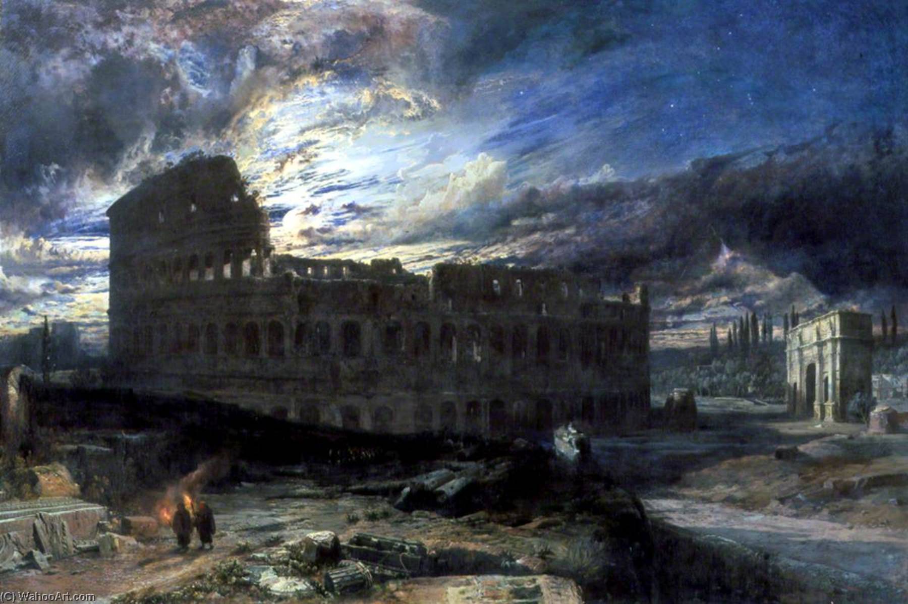 Wikioo.org - The Encyclopedia of Fine Arts - Painting, Artwork by Frederick Lee Bridell - The Coliseum at Rome by Moonlight
