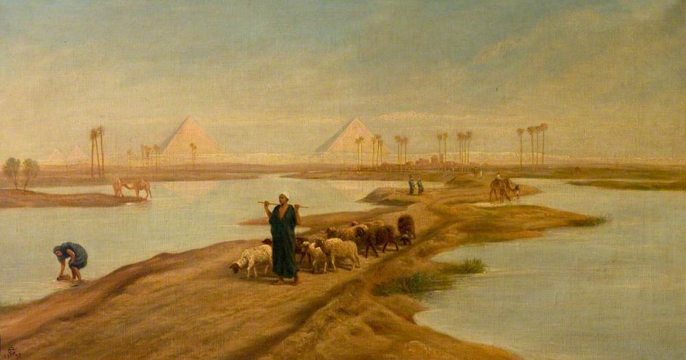 Wikioo.org - The Encyclopedia of Fine Arts - Painting, Artwork by Frederick Trevelyan Goodall - The Ancient Causeway to the Pyramids, Egypt