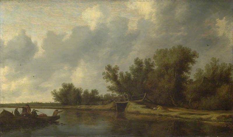 Wikioo.org – L'Enciclopedia delle Belle Arti - Pittura, Opere di Salomon Van Ruysdael - a fiume paesaggio con  Pescatori