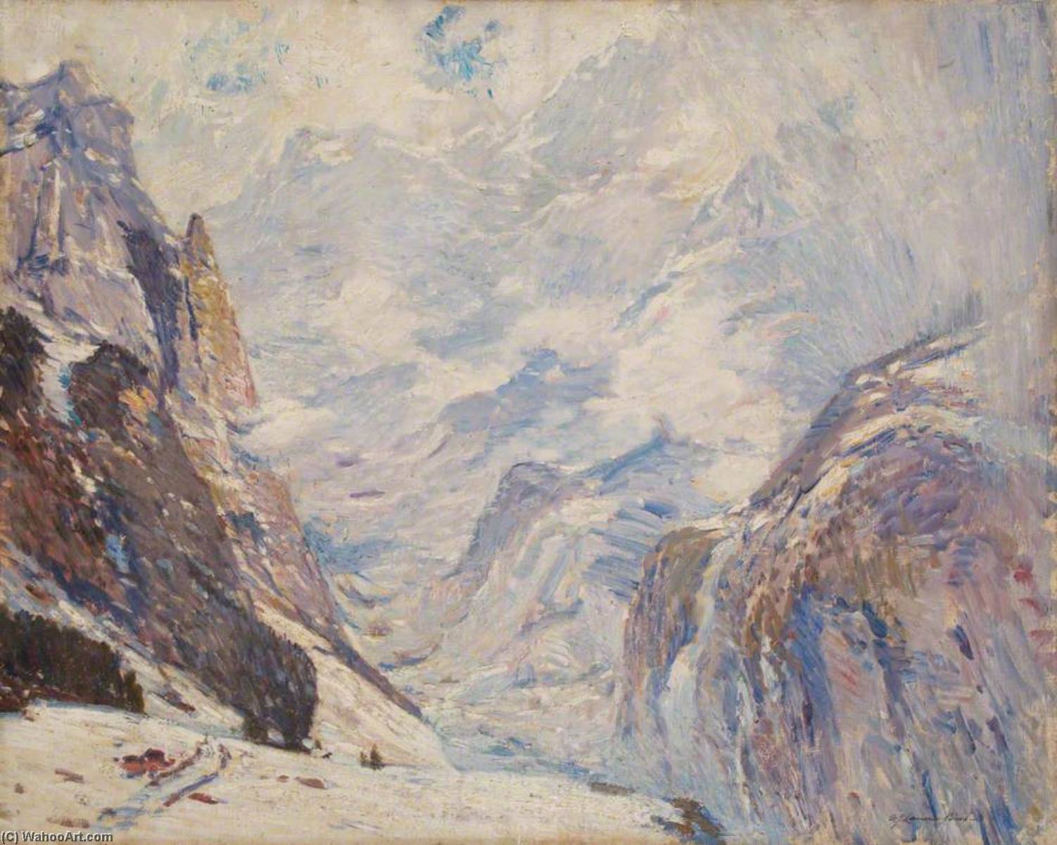 Wikioo.org - สารานุกรมวิจิตรศิลป์ - จิตรกรรม Samuel John Lamorna Birch - Mountain Landscape Study for 'Wengen Heights'