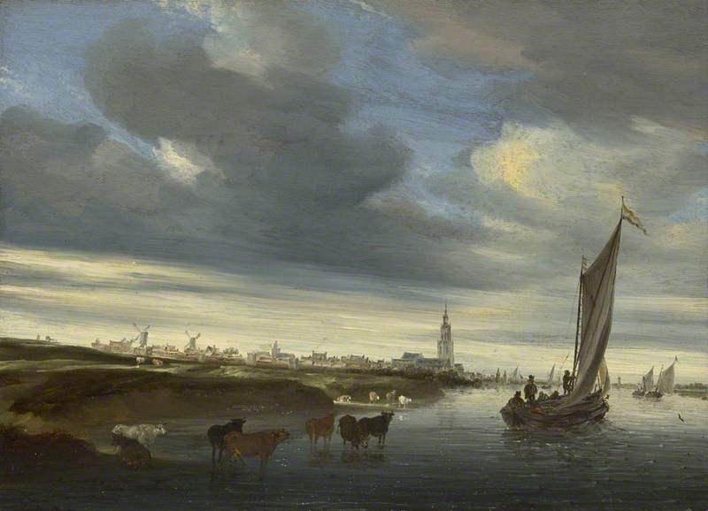 WikiOO.org – 美術百科全書 - 繪畫，作品 Salomon Van Ruysdael - 美景 Rhenen的   看到  从  的  西