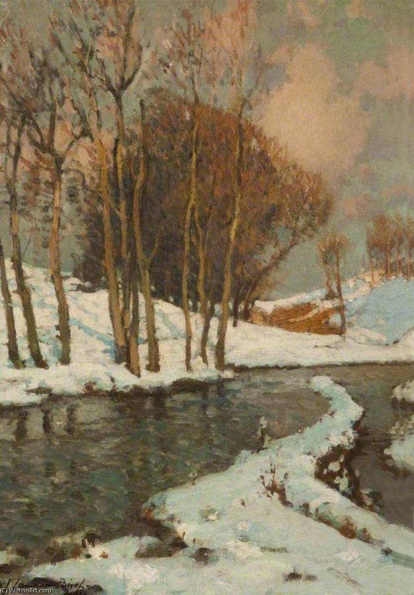 Wikioo.org - The Encyclopedia of Fine Arts - Painting, Artwork by Samuel John Lamorna Birch - Trees in the Snow by a River