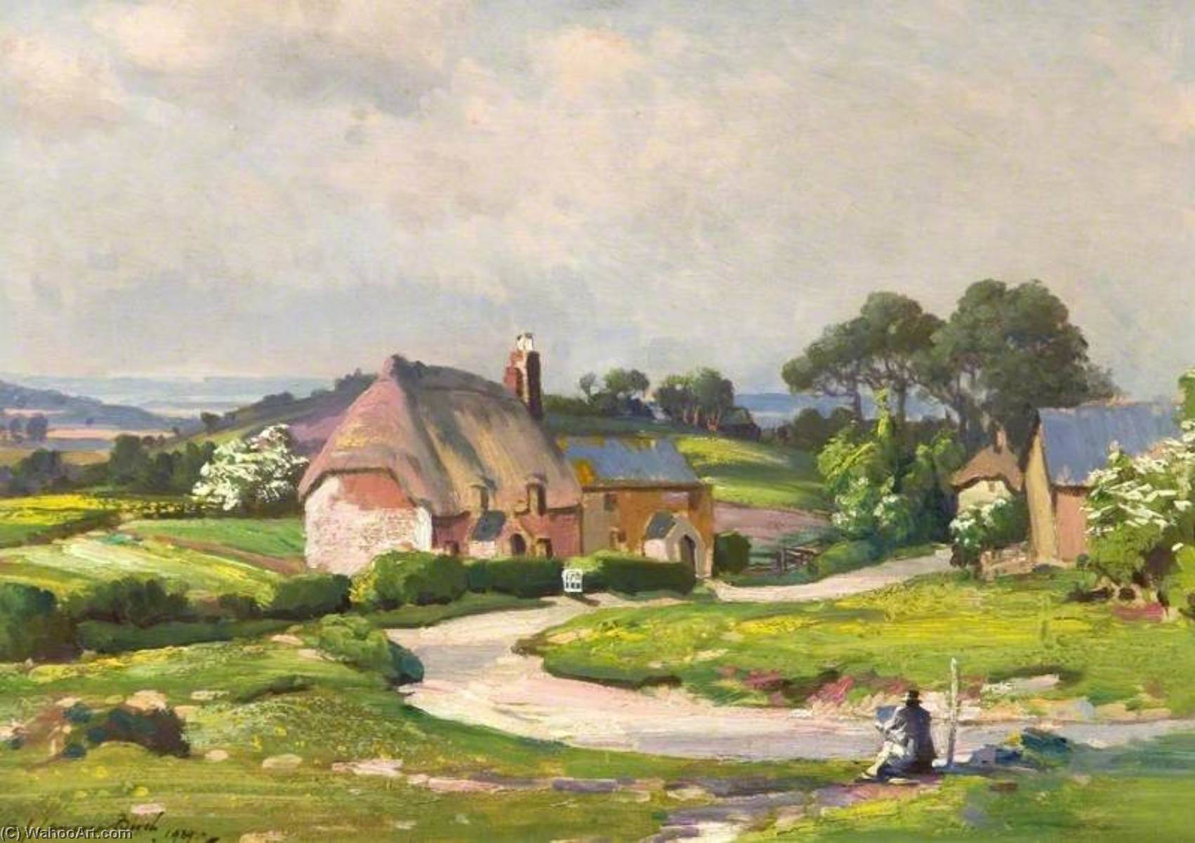 Wikioo.org - The Encyclopedia of Fine Arts - Painting, Artwork by Samuel John Lamorna Birch - Village near Wareham, Dorset